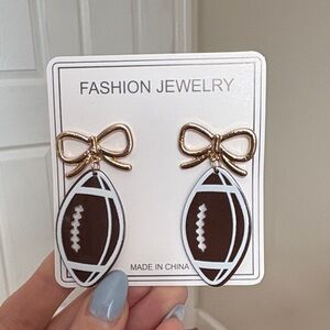 Football Bow Gold Dangle Earrings New